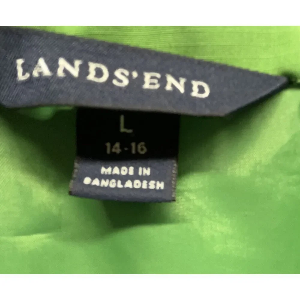 Lands End Rain Coat Women L Green Lined Zip Button Pockets Hiking Outdoor Jacket